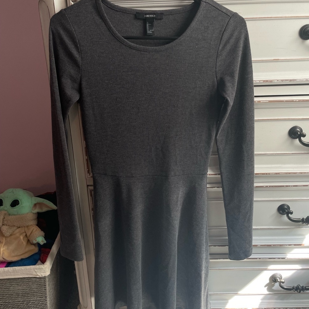 Long Sleeve Gray Skater Dress